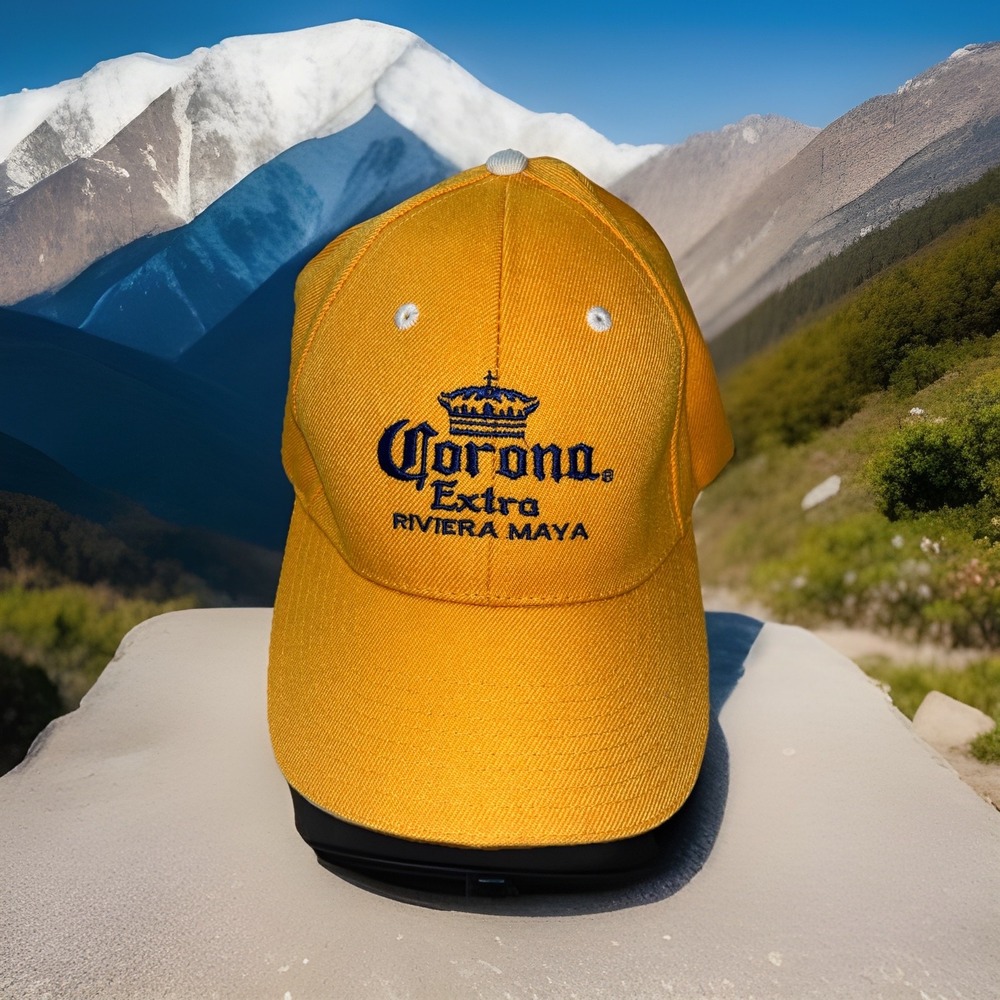 New Corona Extra Beer Hat Yellow One Size Stretch Fit Baseball Cap w/ Black Mark